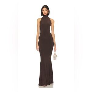 Norma Kamali's Chocolate Halter Turtle Fishtail Gown.